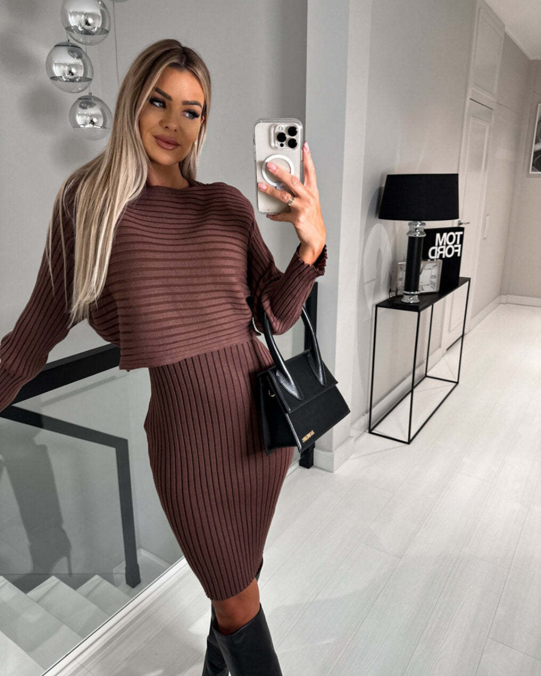 Elegant ribbed knit dress (set)