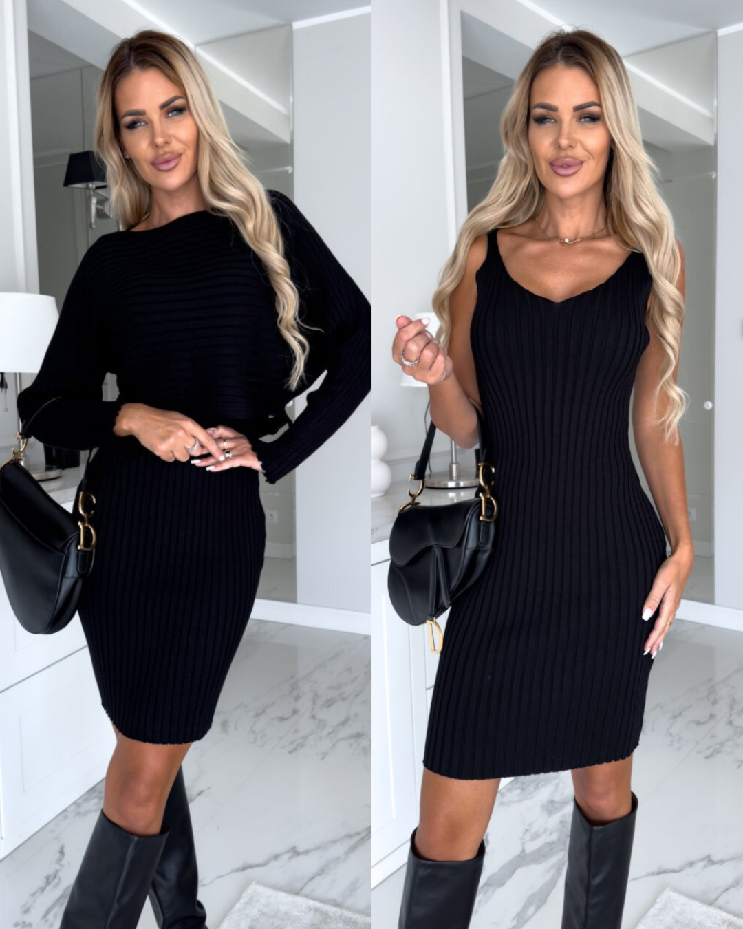 Elegant ribbed knit dress (set)