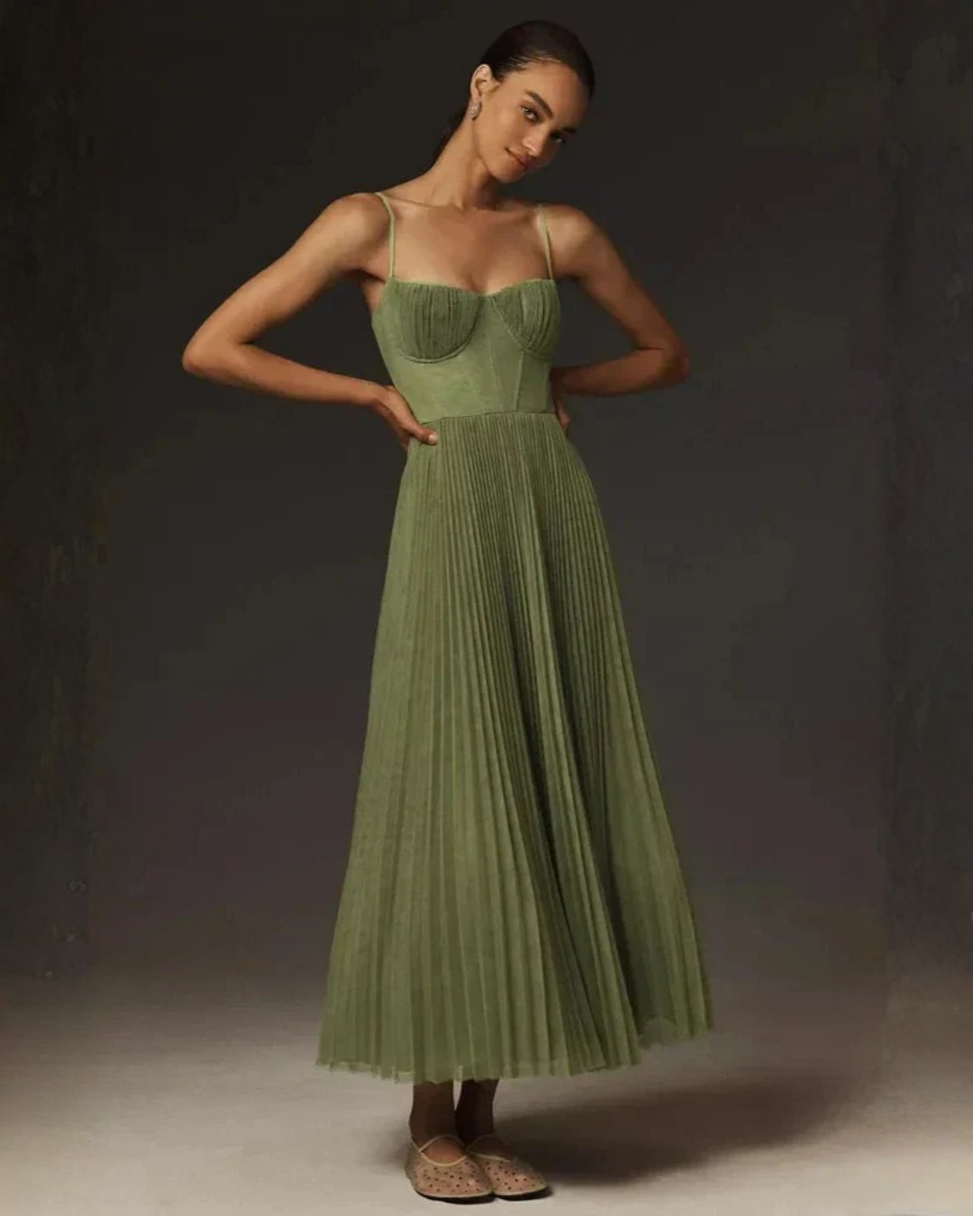 Aurelia pleated midi dress