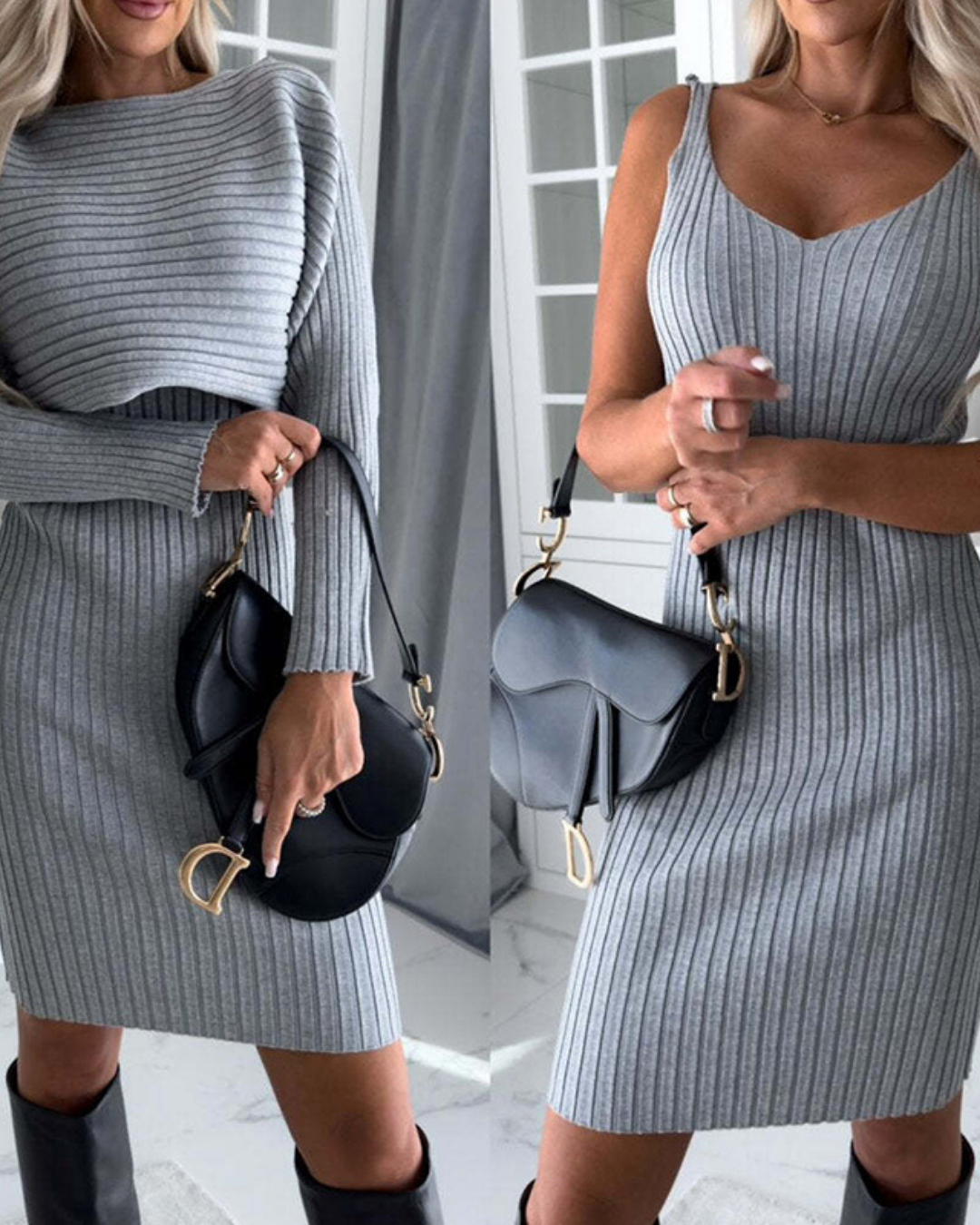 Elegant ribbed knit dress (set)